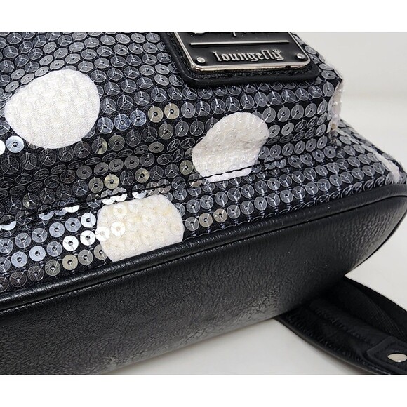 Loungefly Disney Parks Minnie Mouse Sequined Black Polka-Dot Backpack Mouse Ears - Picture 15 of 15